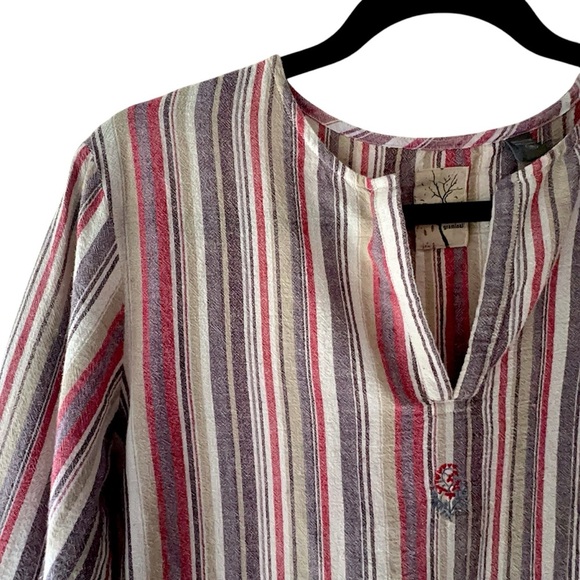 GRAMIGGI NWOT STRIPED EMBROIDERED BELL SHAPED LONG SLEEVE BOHO TOP | MEDIUM - Picture 3 of 9